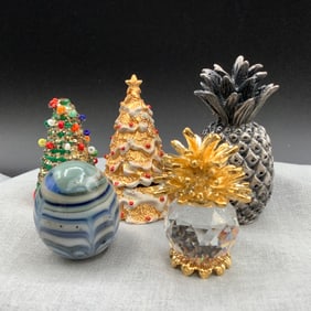 Miniature Collectible Pineapples, Egg and Christmas Trees