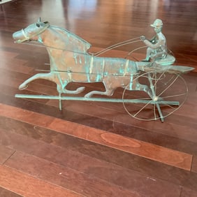 Antique Copper Sulky with Horse and Jockey Weathervane Topper