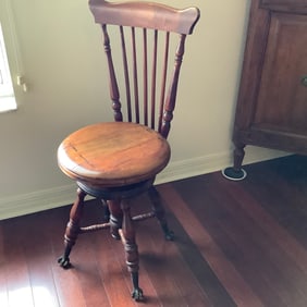 Antique Charles Parker Meriden CT Piano Stool with Glass Ball Feet