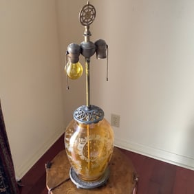 Amber Cut to Clear Bohemian Glass Dual Socket Lamp