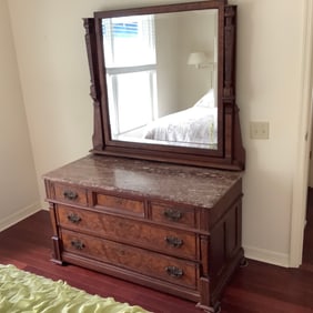 Late 1800s Eastlake Victorian Marble Top Dresser with Mirror