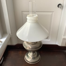 Antique Nickel Bradley & Hubbard Oil Lamp with White Milk Glass Shade