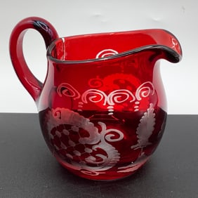 Ruby Red Bohemian Glass Cut to Clear Creamer