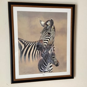Signed Limited Edition Lithograph, "Zebras" by Wildlife Artist Jim Oliver