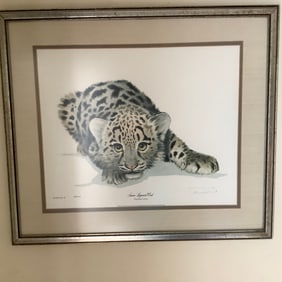 Snow Leopard Cub Limited Edition Lithograph by Jim Oliver
