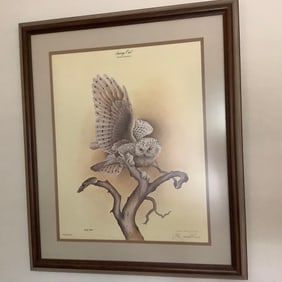 Framed "Snowy Owl" Signed / Numbered Limited Edition Lithograph by Wildlife Artist, Jim Oliver