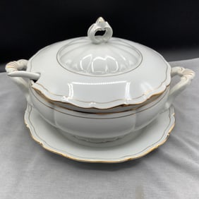 Bohemia Ceramic Empress Soup Tureen with Underplate and Porcelain Ladle