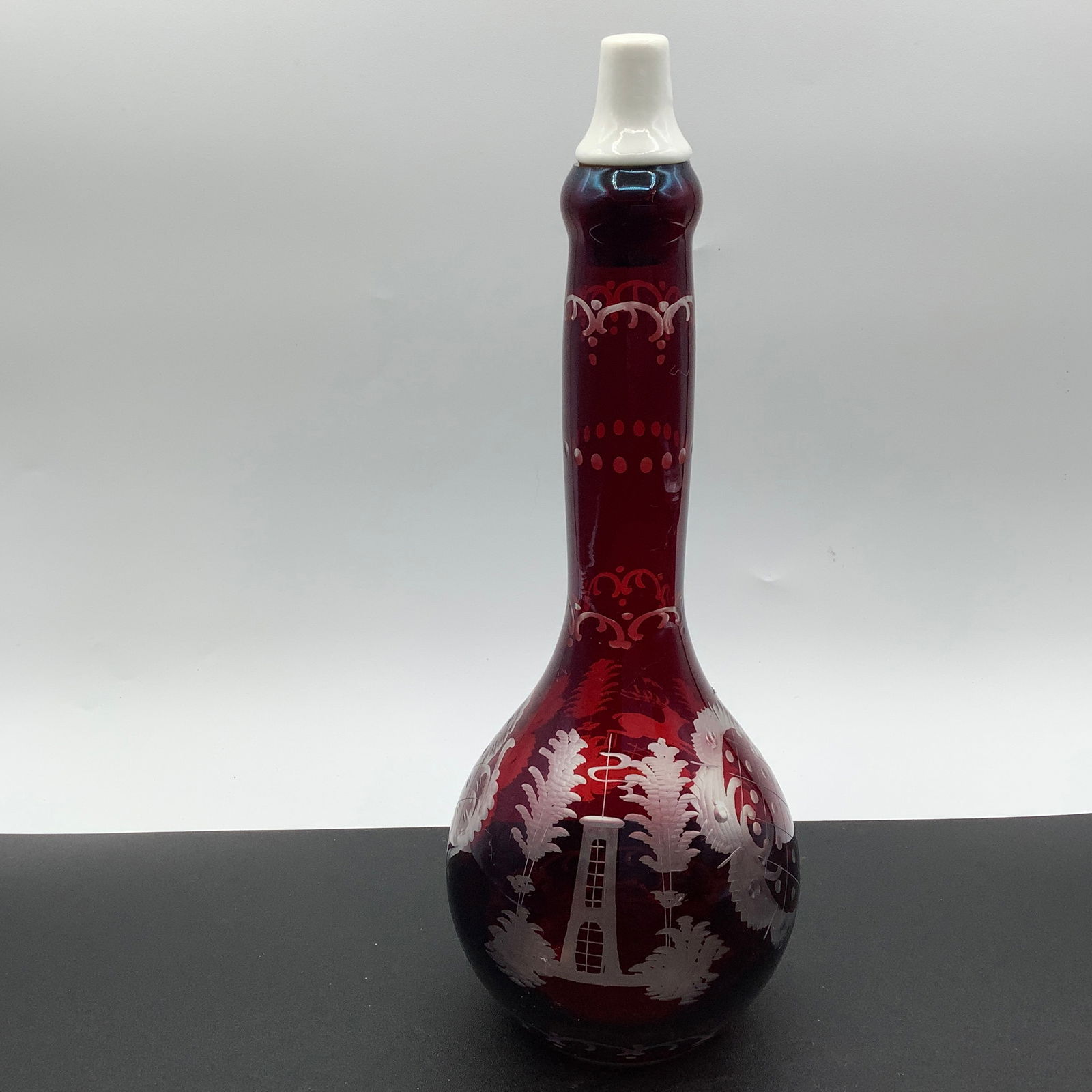 Ruby Red Bohemian Cut To Clear Oil Cruet (1 of 14)