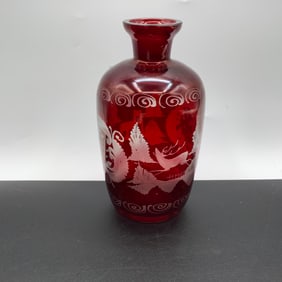 Ruby Red Bohemian Cut To Clear Vase