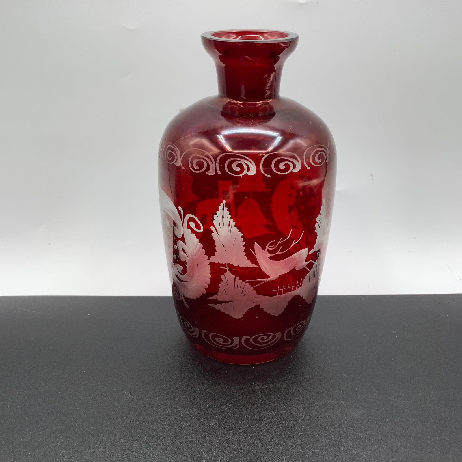 Ruby Red Bohemian Cut To Clear Vase (1 of 13)