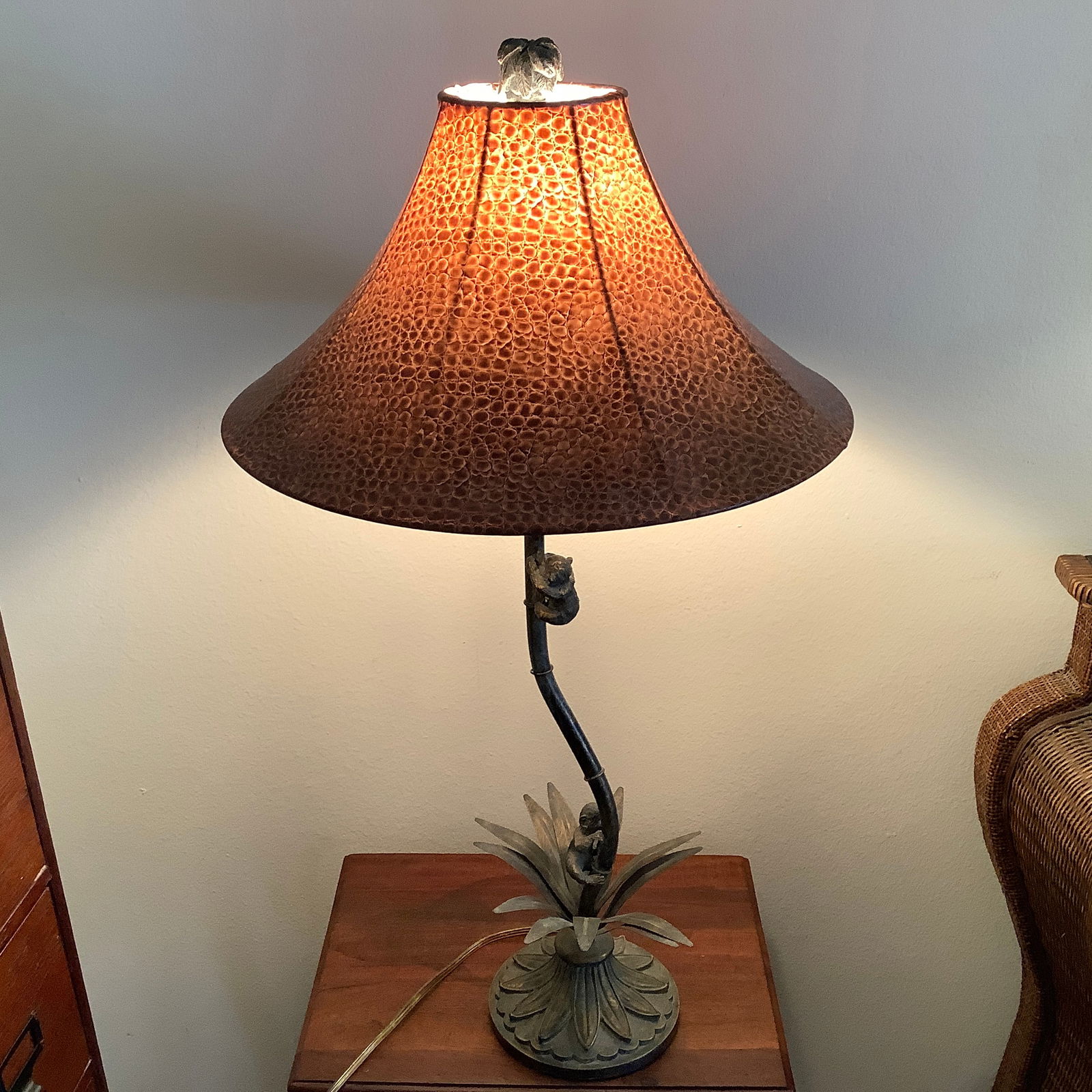 Metal Climbing Monkey Lamp with Faux Animal Skin Shade (1 of 14)