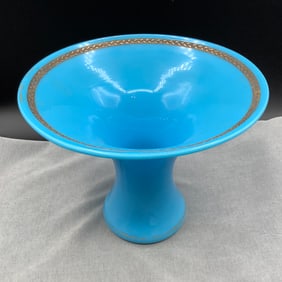 1920s Rare Cambridge Glass Azurite Vase with Gold Wheat Decoration