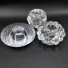 Trio of Swedish Crystal Candleholders, Orrefors and Kosta Boda