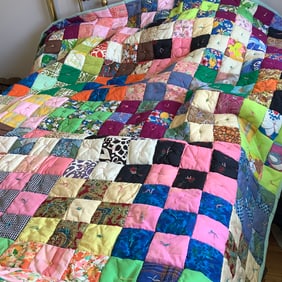Handmade XL Patchwork Quilt in Bright Multi Colors