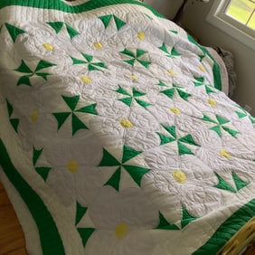 Handmade Quilt in Colors of Green, White and Yellow