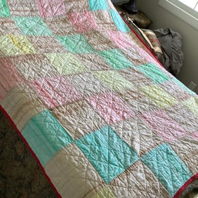 Handmade Block Quilt with Red Perimeter