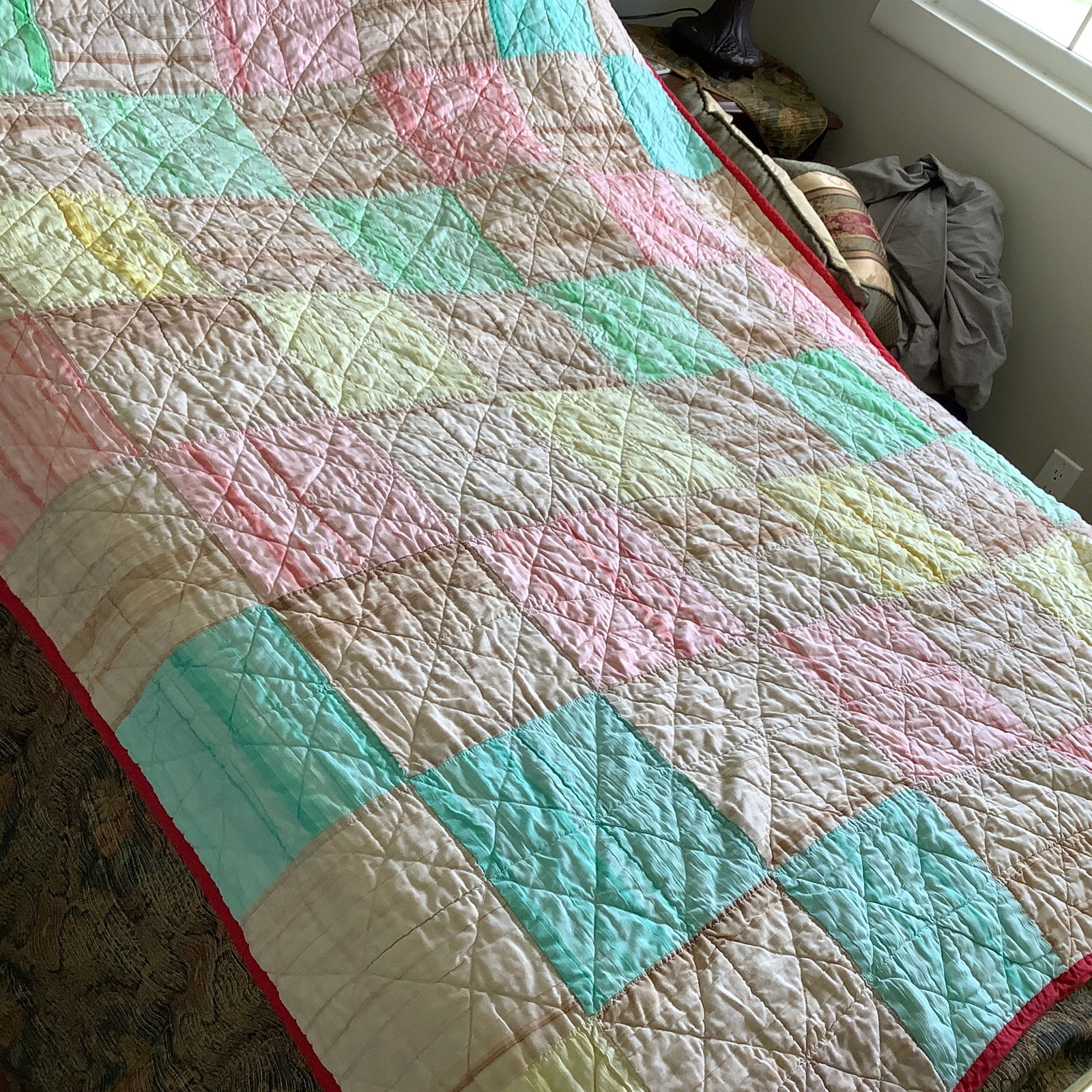 Handmade Block Quilt with Red Perimeter (1 of 9)
