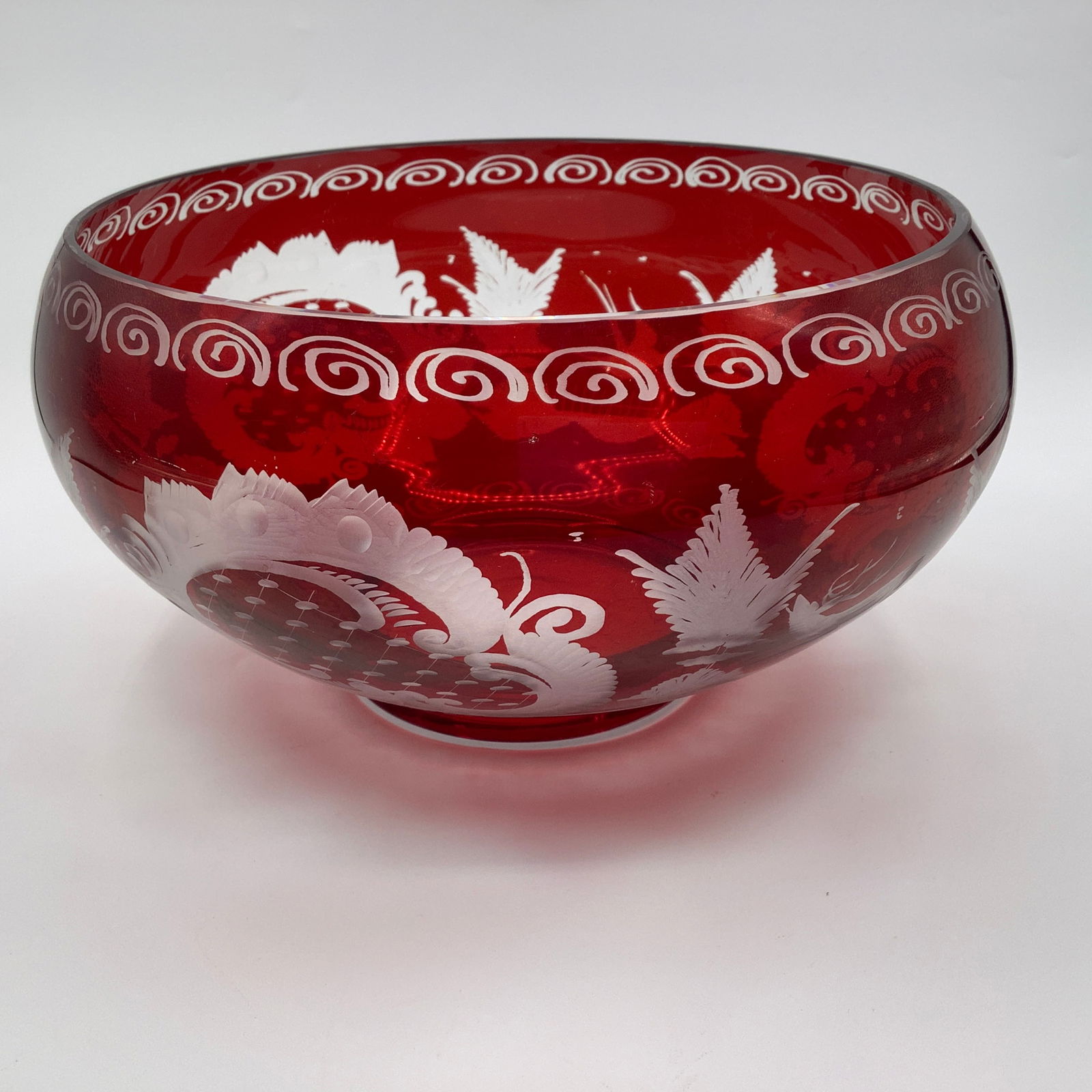 Large Ruby Red Bohemian Cut To Clear Glass Bowl (1 of 11)