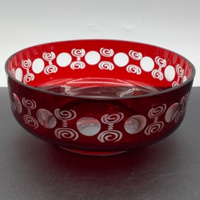 Large Vintage Ruby Cut to Clear Bowl