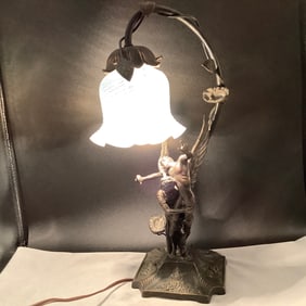 After Antonin Mercie's "Gloria Victis" Lamp with uranium shade