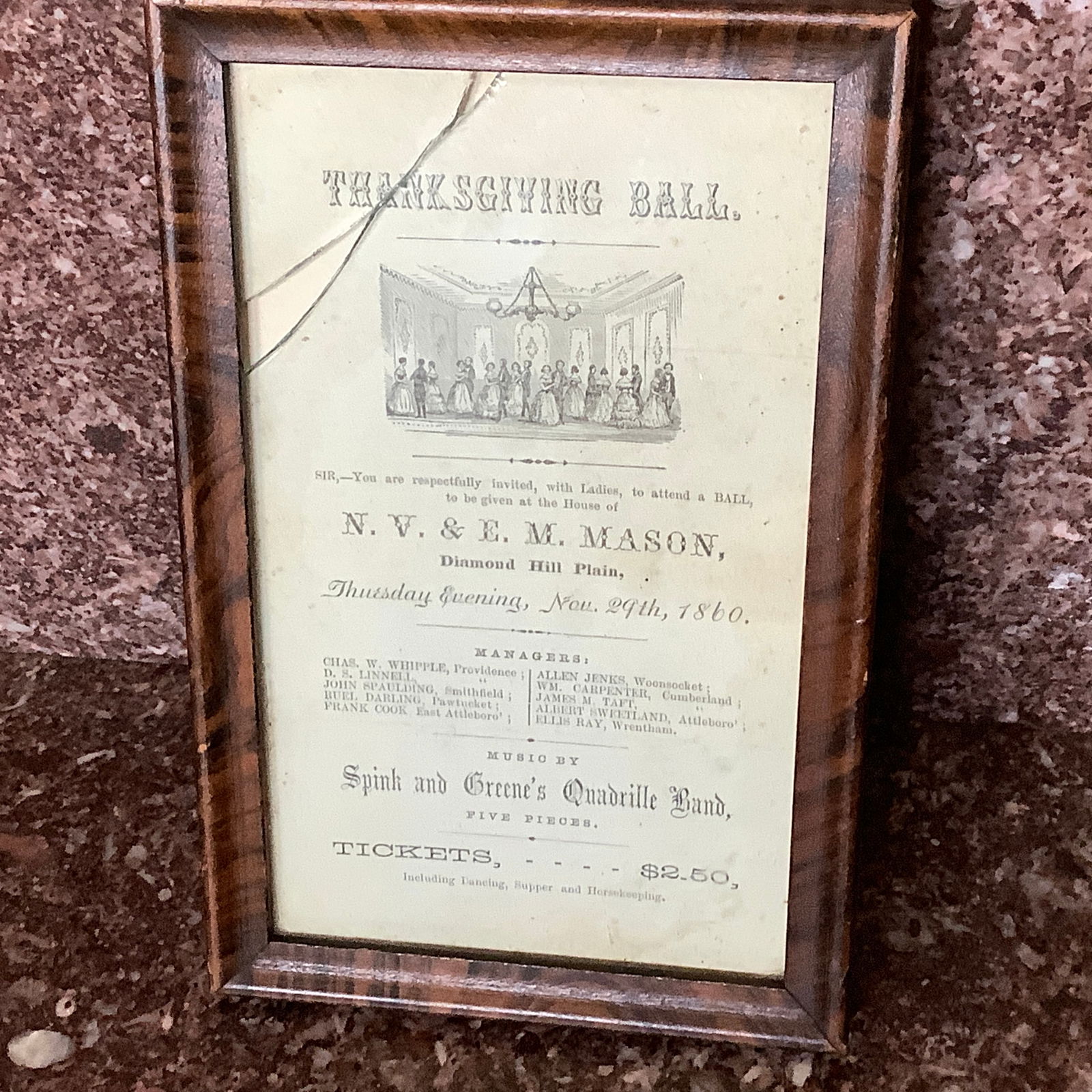 Framed 1860 Thanksgiving Ball Invitation (1 of 8)