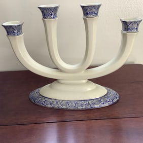 Rosenthal Candelabra White Porcelain with Blue and Silver Trim