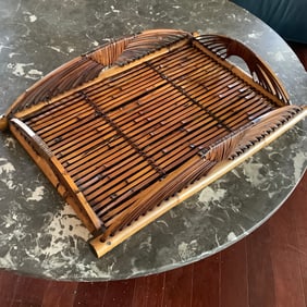 Vintage Mid Century Tortoise Bamboo Centerpiece Serving Tray