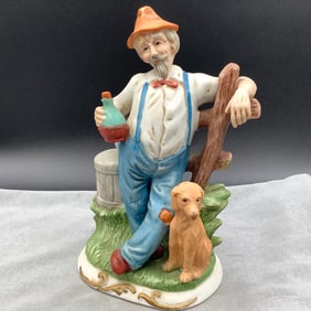 Vintage Italian Capodimonte Porcelain Figurine of Man with His Dog