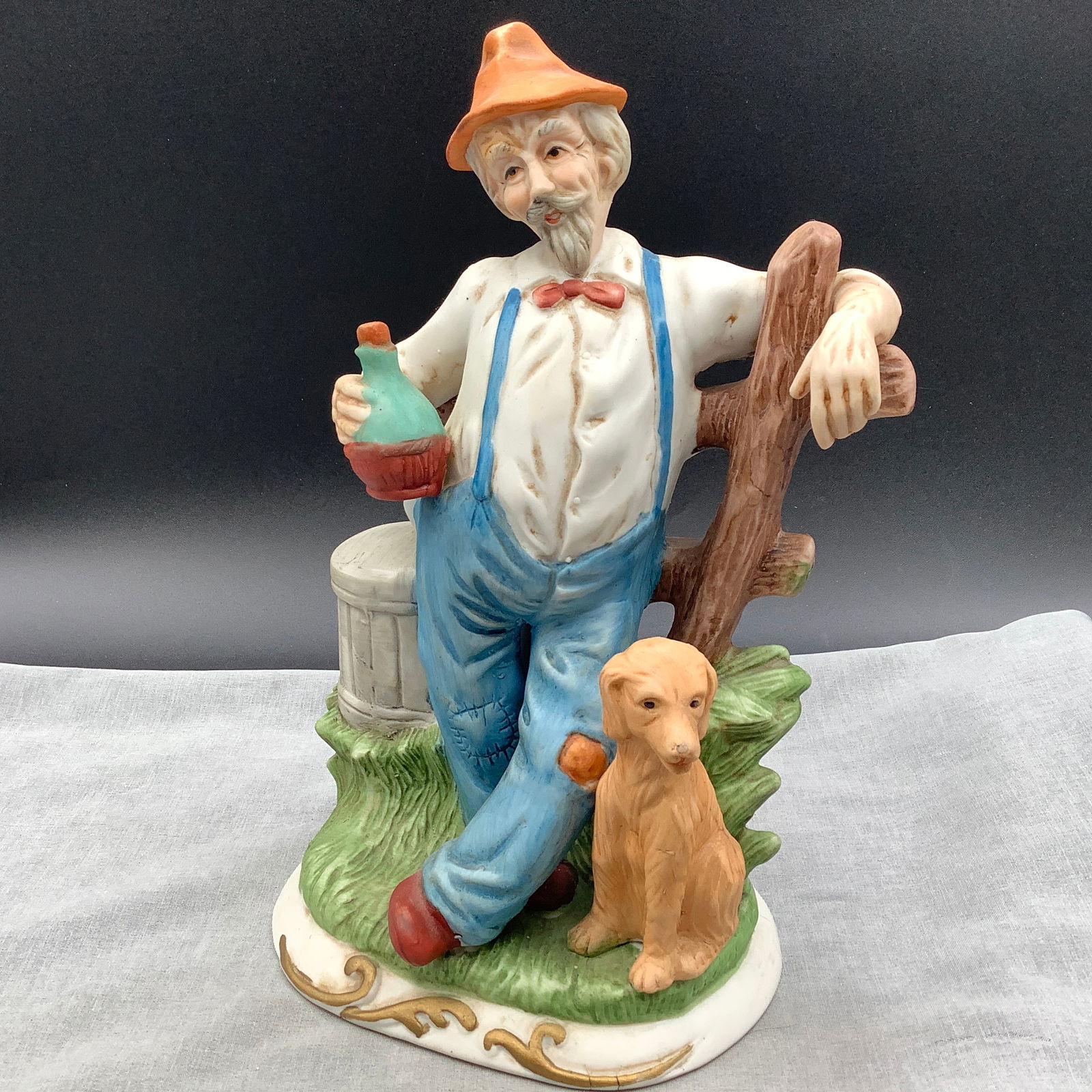 Vintage Italian Capodimonte Porcelain Figurine of Man with His Dog: Excellent condition, labeled on bottom
