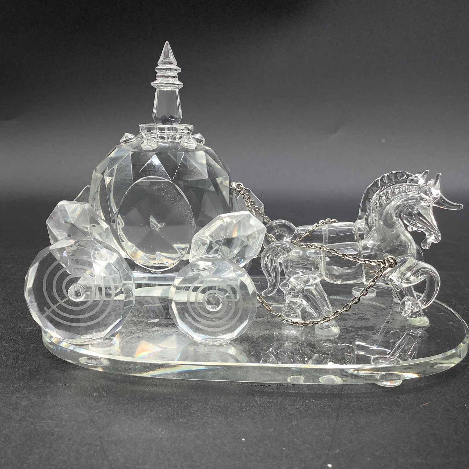 Shannon Crystal Wedding Coach Crystal Sculpture: Horse drawn carriage on crystal base Label on underside