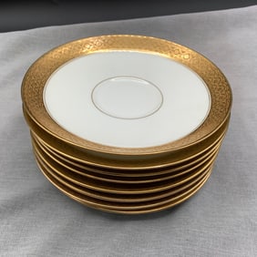 C. Ahrenfeldt, Limoges France Set of 8 Gold Encrusted Saucers