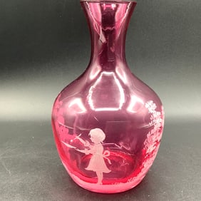 Hand Painted Cranberry Glass Vase