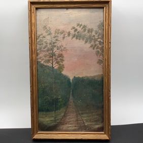 Vintage Painting with Scene of the Back Road Home