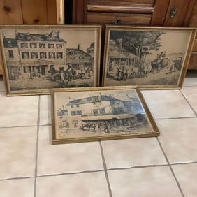 3 Vintage Framed Scenes of Philadelphia Landmarks by E. T. Scowcroft
