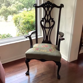 Antique Oversized Jacobean Throne Chair with Needlepoint Seat