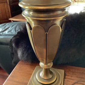 Brass Table Lamp with Brass Petal Design Base
