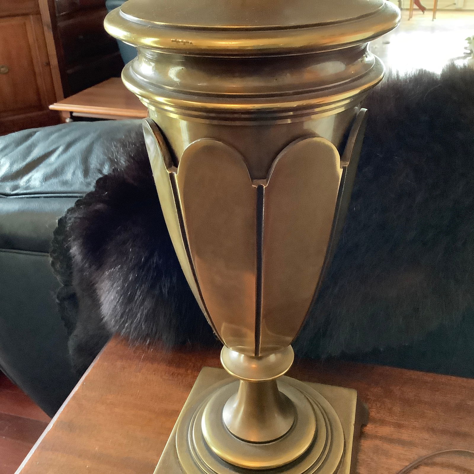 Brass Table Lamp with Brass Petal Design Base (1 of 5)