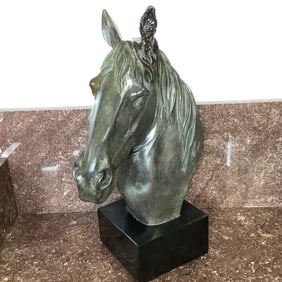 Horse Head Statue on Black Plinth