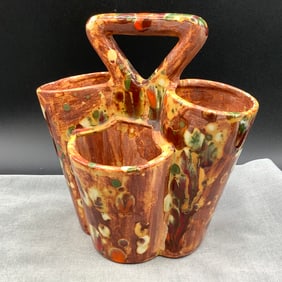 Glazed Signed Studio Pottery Cluster Vase