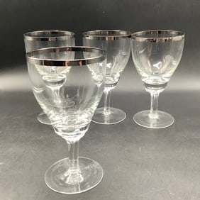 4 Antique Silver Rimmed Water Glasses