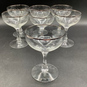 7 Antique Silver Rimmed Champagne Glasses