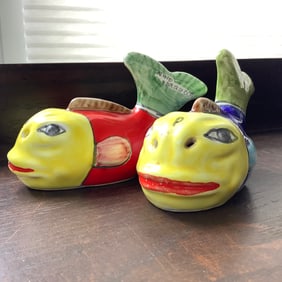 Nino Parrucca Signed Italian Folk Art Pottery Fish Salt and Pepper Shakers