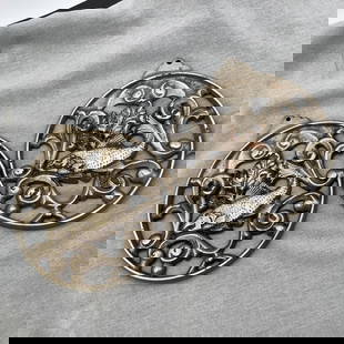 Pair of Vintage Original Condition Iron Fish Trivet: Back has raised EL in center, EUR C-R engraved
