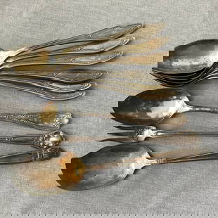 Antique Sterling Inlaid Flatware Pieces by Holmes & Edwards: Late 1800s/Early 1900s Holmes & Edwards patented Sterling Silver Inlay