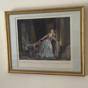Framed French Print of Regnault's "Le Baiser a la Derobee" (The Stolen Kiss)