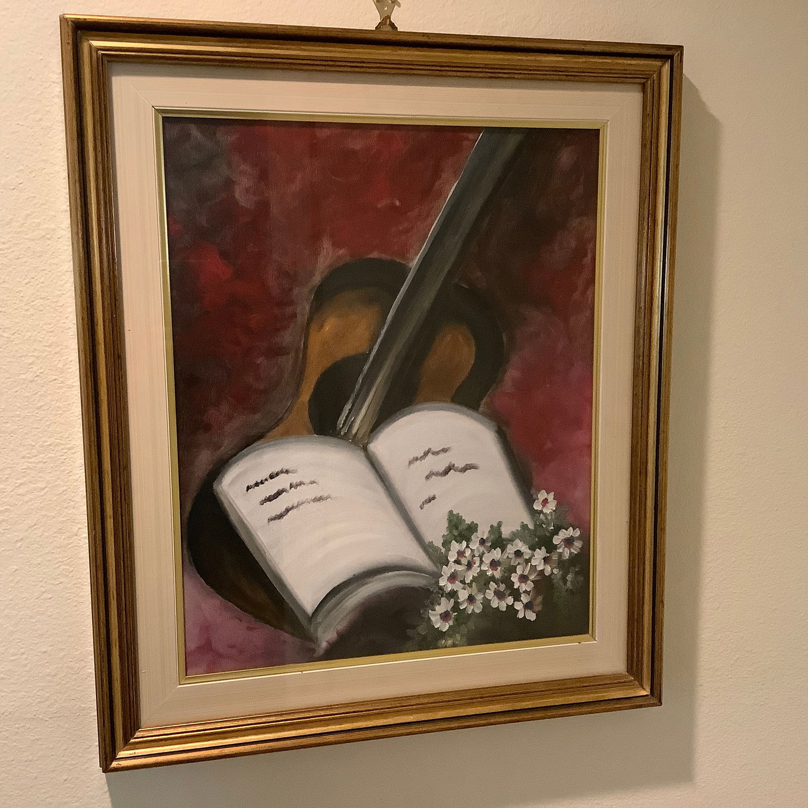 Framed Still Life Art with Violin, Book and Flowers (1 of 7)