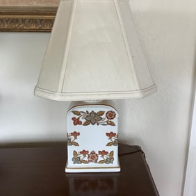 White Porcelain Tea Caddy Lamp with Painted Flowers