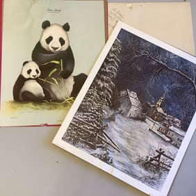 Jim Oliver Giant Pandas Limited Edition Lithograph and Harry Duncan "Winters Eve"
