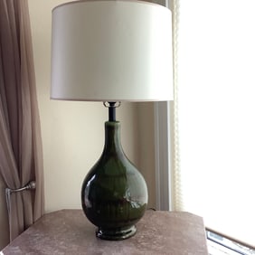 Green Ceramic Lamp with Drip Glaze Brown Accents