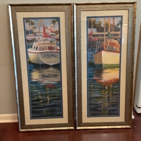 Pair of Large Framed Nautical Boat Prints